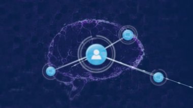 İnsan beyni üzerindeki insan simgeleriyle bağlantı ağının animasyonu. küresel bağlantılar, veri işleme ve dijital arayüz konsepti dijital olarak oluşturulmuş video.