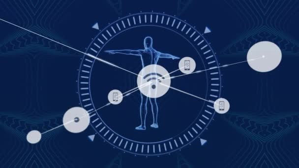 Nsan Vücudu Üzerindeki Simgelerle Bağlantı Ağının Animasyonu Küresel Bağlantılar Veri — Stok video