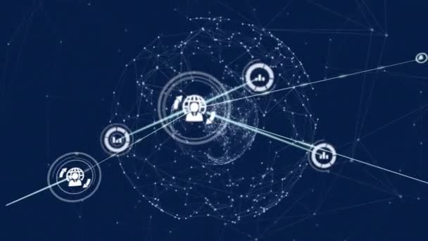 Animação Rede Conexões Com Ícones Sobre Globo Conexões Globais Processamento — Vídeo de Stock