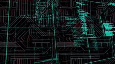 Entegre devre üzerinden veri işleme animasyonu. küresel teknoloji, veri işleme ve dijital arayüz konsepti dijital olarak oluşturulmuş video.