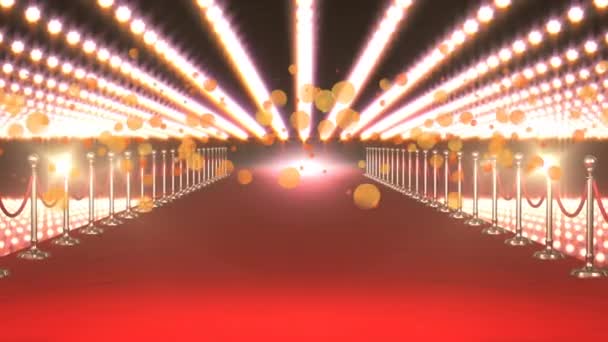 红地毯上的金点动画和闪烁的灯光 电影制作 电影奖及数码影片制作的庆祝概念 — 图库视频影像