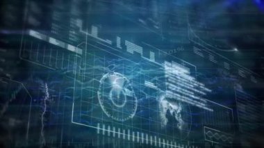 Mavi ekranda değişik verilerin çim biçimi. veri işleme, teknoloji ve dijital arayüz kavramı dijital olarak oluşturulmuş video.