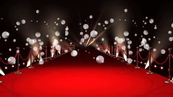 レッドカーペットやライト上の白い点のアニメーション 映画賞やお祝いのコンセプトデジタル生成されたビデオ — ストック動画