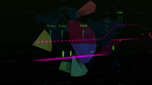 Animazione Diversi Dati Finanziari Grafici Sfondo Nero Concetto Finanza Globale — Video Stock