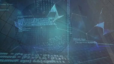 Mavi ve siyah uzayda dönen dünya üzerinde veri işleme animasyonu. veri işleme, teknoloji ve dijital arayüz kavramı dijital olarak oluşturulmuş video.