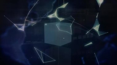 Kafkas kadınının elinin üzerinde geometrik blokların, şekillerin ve dönen kürenin animasyonu. bağlantı, teknoloji ve dijital arayüz konsepti dijital olarak oluşturulmuş video ağı.
