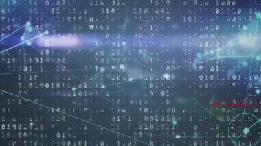 İkili kodlama veri işleme üzerine simgelerle bağlantı ağının animasyonu. küresel bağlantılar ve veri işleme konsepti dijital olarak oluşturulmuş video.