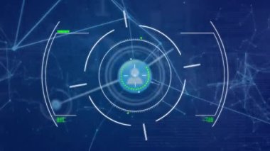 Veri işleme üzerinde tarama yapan simgeler ve kapsam ile bağlantı ağının animasyonu. küresel bağlantılar ve veri işleme konsepti dijital olarak oluşturulmuş video.