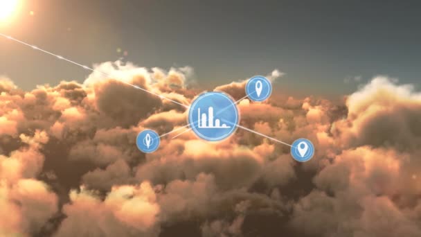 Animação Rede Conexões Com Ícones Sobre Céu Com Nuvens Redes — Vídeo de Stock