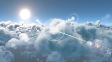 Gökyüzü üzerindeki bulutlarla bağlantı ağının animasyonu. küresel ağlar, bağlantılar ve dijital arayüz konsepti dijital olarak oluşturulmuş video.