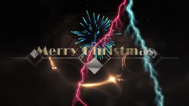 Ψηφιακό Animation Του Καλά Χριστούγεννα Banner Κείμενο Πάνω Από Πυροτεχνήματα — Αρχείο Βίντεο