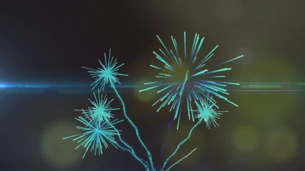 Цифровая Анимация Взрывающихся Фейерверков Желтых Точек Света Черном Фоне Технология — стоковое видео