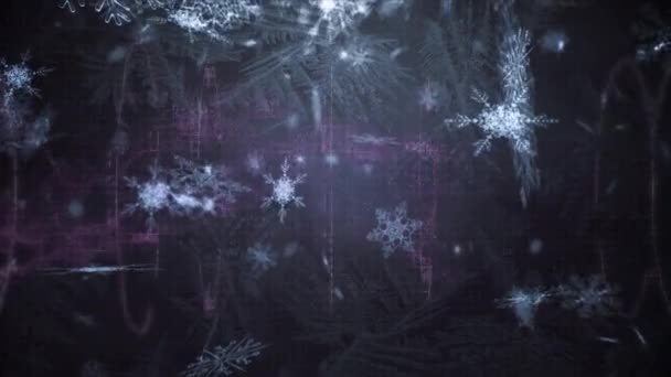 Animação Digital Ícones Flocos Neve Caindo Contra Onda Digital Roxa — Vídeo de Stock