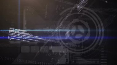 Siyah arkaplanda mavi ışıklarla veri işleme animasyonu. bağlantılar, iletişim, teknoloji ve dijital arayüz konsepti dijital olarak oluşturulmuş video.
