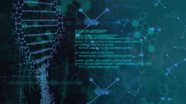 Animazione Dell Elaborazione Dei Dati Sfondo Nero Con Molecole Dna — Video Stock