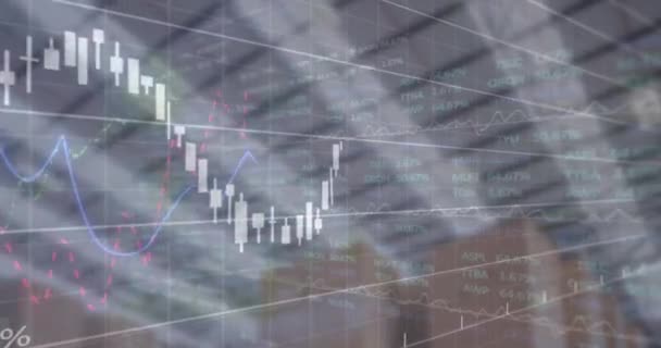 Animace Finančních Dat Grafů Přes Balíčky Skladu Obchod Doručovací Služby — Stock video
