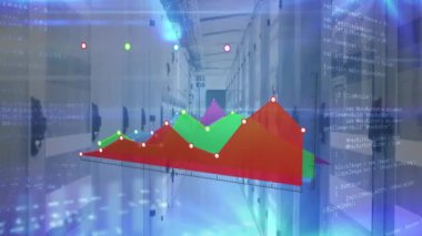 Sunucu odasında veri işleme animasyonu. küresel teknoloji ve dijital arayüz kavramı dijital olarak oluşturulmuş video.