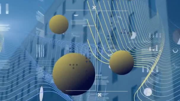 Animatie Van Vormen Gegevensverwerking Stadsgezicht Mondiaal Bedrijfs Digitaal Interface Concept — Stockvideo