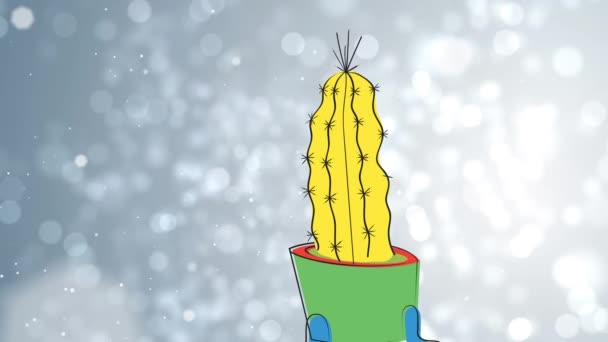 Animación Puntos Sobre Cactus Sobre Fondo Gris Plantas Interior Concepto — Vídeos de Stock