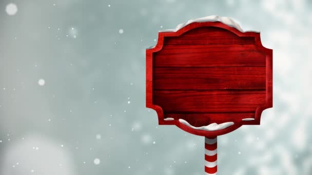 Animación Nieve Sobre Etiqueta Roja Con Espacio Copia Sobre Fondo — Vídeo de stock