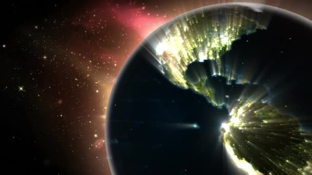 在太空上有斑点的地球动画 全球技术和数字接口概念数字生成视频 — 图库视频影像