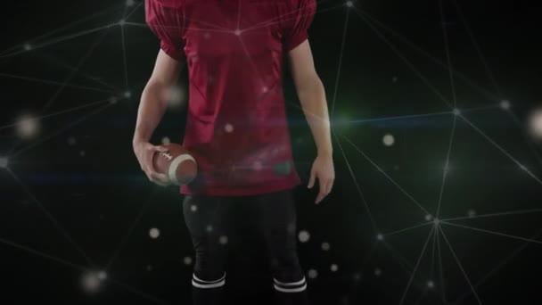 가지고 코카서스 아메리칸 선수에 연결의 네트워크 애니메이션 글로벌 스포츠 디지털 — 비디오