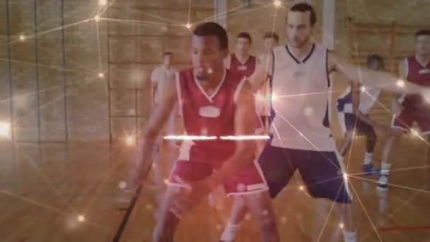 Spor Salonundaki Çeşitli Basketbol Oyuncuları Arasında Aşk Animasyonu Mesajlaşman Noktalar — Stok video