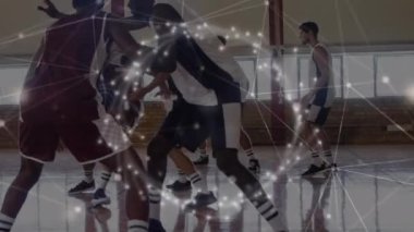 Animasyon, spor salonundaki çeşitli basketbol oyuncuları yerine benim mesajım ve ışık noktalarım olmak. global spor ve dijital arayüz konsepti dijital olarak oluşturulmuş video.