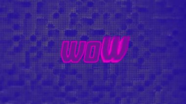 Mavi arkaplanda wow metninin animasyonu. Sosyal medya ve iletişim arayüzü kavramı dijital olarak oluşturulmuş video.