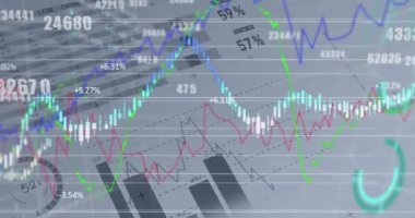 Grafiklerin animasyonu ve gri arkaplan üzerindeki finansal veriler. küresel finans, ekonomi ve teknoloji konsepti dijital olarak oluşturulmuş video.
