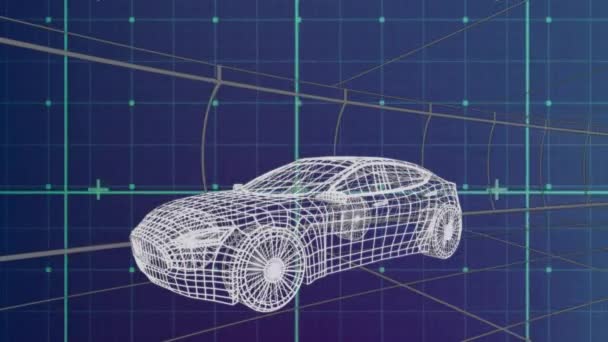 Animatie Van Gegevensverwerking Vormen Digitale Auto Blauwe Achtergrond Global Technology — Stockvideo