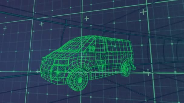 Κινούμενο Σχέδιο Επεξεργασίας Δεδομένων Και Σχημάτων Πάνω Από Ψηφιακό Αυτοκίνητο — Αρχείο Βίντεο