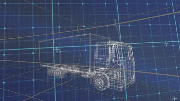 蓝色背景的数字卡车上的数据处理和形状动画 全球技术和数字接口概念数字生成视频 — 图库视频影像
