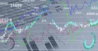 Grafiklerin animasyonu ve gri arkaplan üzerindeki finansal veriler. küresel finans, ekonomi ve teknoloji konsepti dijital olarak oluşturulmuş video.