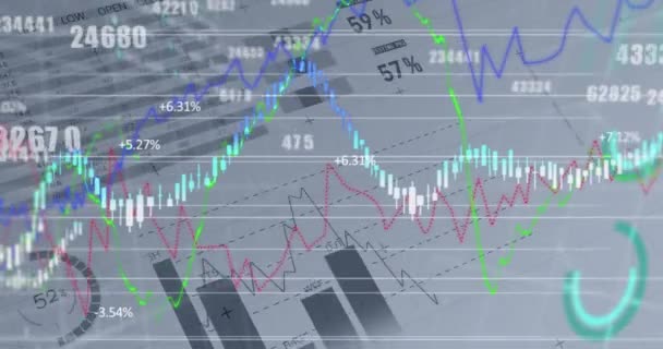 灰色背景下图表和财务数据的动画 全球金融 经济和技术概念数码视频 — 图库视频影像