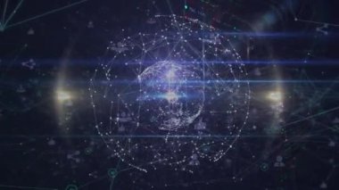Mavi arkaplanda veri işleme ve bağlantı ağının animasyonu. küresel iş ve dijital arayüz kavramı dijital olarak oluşturulmuş video.