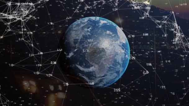 Анимация Сети Соединений Глобуса Над Городским Пейзажем Глобальный Бизнес Цифровой — стоковое видео