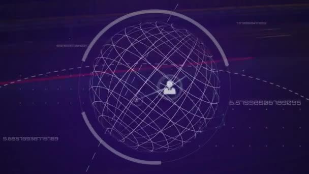 아이콘 지구본 연결을 파란색 배경으로 애니메이션이다 글로벌 비즈니스 디지털 인터페이스 — 비디오