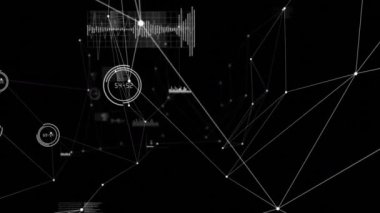 Animation of data processing and network of connections on black background. social media and communication interface concept digitally generated video.