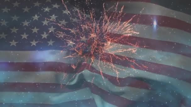 Animace Vlajky Ameriky Nad Světlými Skvrnami Ohňostrojem Patriotismus Koncepce Oslav — Stock video