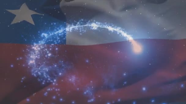 Animace Vlajky Chile Mávající Nad Světlými Skvrnami Patriotismus Koncepce Oslav — Stock video