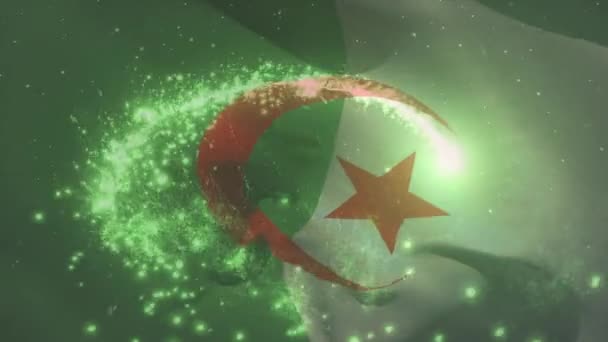 Animación Bandera Algeria Ondeando Sobre Fuegos Artificiales Patriotismo Concepto Celebración — Vídeo de stock