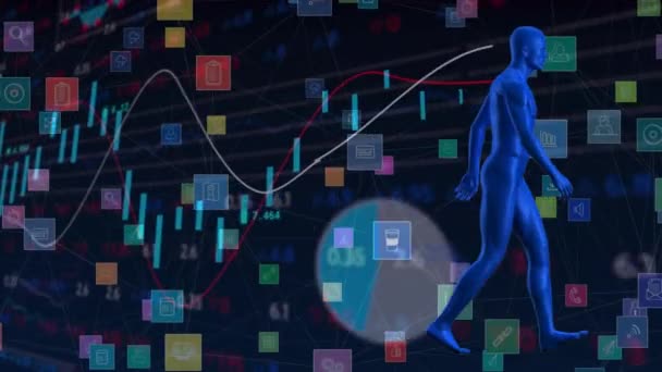 Animation Data Processing Digital Human Black Background Global Medicine Digital — Stock Video