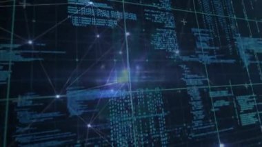 Mavi ve siyah uzayda veri işleme üzerinden bağlantı ağının animasyonu. küresel internet güvenliği, veri işleme, bağlantılar ve dijital arayüz konsepti dijital olarak oluşturulmuş video.
