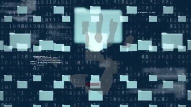 Animation of folders moving over security padlock and data processing. global internet security, data processing, connections and digital interface concept digitally generated video.