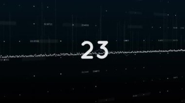 Siyah arkaplanda numaraların ve veri işlemenin animasyonu. Sosyal medya ve iletişim arayüzü kavramı dijital olarak oluşturulmuş video.