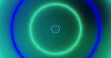 Yeşil zemin üzerinde sarı, mavi, pembe ve yeşil titreşimli neon dairelerin animasyonu. renk, hareket ve dijital arayüz videosu dijital olarak oluşturuldu.