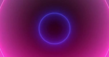 Animation of pink, blue and violet pulsating neon circles on violet background. colour, movement and digital interface video digitally generated video.