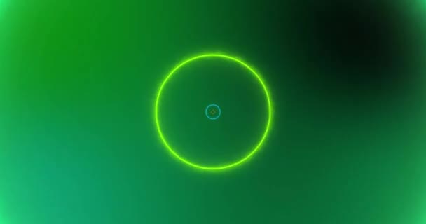 在绿色背景上动画化黄色 蓝色和绿色脉动的霓虹灯圈 运动和数字接口视频数字生成视频 — 图库视频影像
