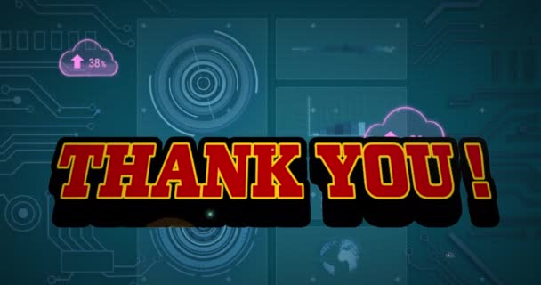 Animation Thank You Text Data Processing Blue Background Social Media — Stock Video